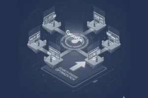 Usuarios com seus computadores interligados a Inteligencia Artificial do Google influenciando o SEO