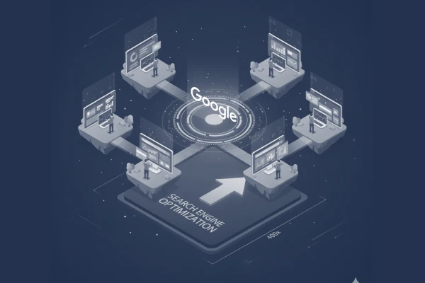 Usuarios com seus computadores interligados a Inteligencia Artificial do Google influenciando o SEO